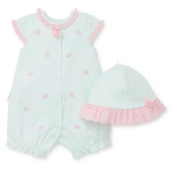Little Me 6 Months Baby Girls Bunny Romper Hat Matching Set Easter Outfit Ruffle - Picture 1 of 13